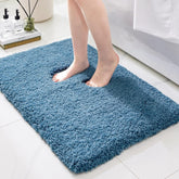 Ruggnovea front view blue bath mat showing plush comfort