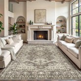 Rugland front view of 8x10 ivory rug showing vintage design and versatile style