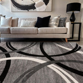 Rugshop front view of rug creating a modern room anchor