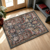 RUGSURE front view showing rust vintage medallion and overall pattern benefits room warmth