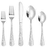 Runfly front view of 20-piece flatware set showing full service for 4 and polished finish