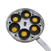 RUNZI front view of stainless steel poacher pan showing polished body and handle benefit quick heating