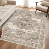 RUUGME 4x6 beige rug front view showing vintage pattern and easy styling benefit