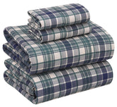 RUVANTI queen sheet set front view showing plaid and neat styling benefit