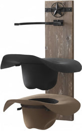 Ryker Ranch front view wall hat rack showing rustic wood and metal pegs benefit: stylish storage