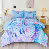 RYNGHIPY comforter front view showing bright mermaid scales and cozy look