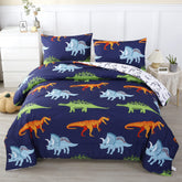RYNGHIPY front view comforter showing bright dinosaur print and cozy look