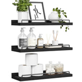 RYOFOBETTO front view of three black floating shelves, enhances wall organization