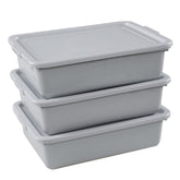Saedy front view of three grey tubs showing compact, organized storage benefit