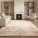 SAFAVIEH front view showing ivory and rose distressed floral, enhances room style