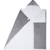 Safdie front view of hooded blanket showing full coverage and cozy fit