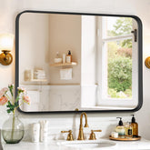 SageNest black metal framed mirror front view showing sleek modern design and clarity