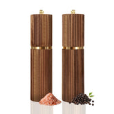 Saicefe front view of both acacia grinders showing elegant design and tabletop benefit