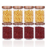 SAIOOL front view of eight glass canisters showing clear organization benefit