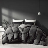 Saisier comforter front view shows dark grey queen, hotel-style look and cozy appeal