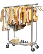 Sakugi front view of black double rod rack showing generous hanging space