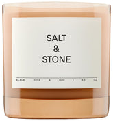 Salt & Stone candle front view showing glass jar and label, elegant decor benefit