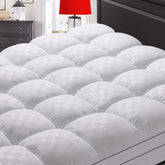 SameBed topper front view showing soft jacquard surface and neat fit