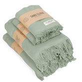 Sand Cloud front packaging sage set showing size and color benefits