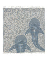 Sand Cloud towel front showing Whale Shark design and roomy coverage for beach fun
