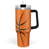 SANDJEST basketball tumbler front view showing full design and benefits