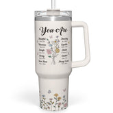 SANDJEST front view showing faith-themed design and 40oz capacity for meaningful gifting