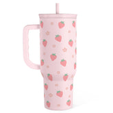 SANDJEST strawberry tumbler front packaging shows stylish design and capacity benefit