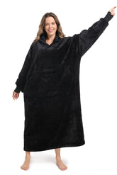 SANDOLONI front view of hoodie blanket showing buttons and roomy fit for instant comfort