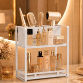 SanDream front view of vanity shelf showing organized tools and cosmetics