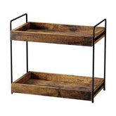 SANRETAHO front view of two-tier wood metal rack showing compact storage benefit