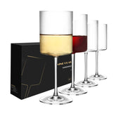 SANZO front view of four square wine glasses showing modern design and durability