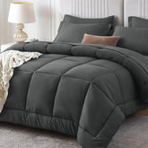 Sasttie comforter front view showing neutral dark grey and full bed coverage benefit