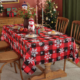 SASTYBALE front view of red black buffalo plaid tablecloth shows festive protection