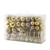 Sattiyrch front packaging showing complete 76-piece golden ornament set and storage box benefit: easy organization