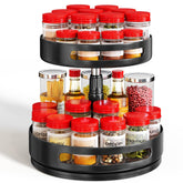 SAYZH front view of 2-tier spice rack showing organized bottles and space saving benefit