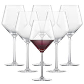 Schott Zwiesel front view of six Pure Beaujolais glasses showing elegant silhouette and clarity