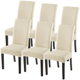 SearchI beige rhombus chair cover front view showing neat, protective fit