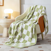 SeaRoomy front view of green checkered throw showing pattern and drape