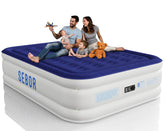 Sebor air mattress front view showing queen size and plush top for comfortable sleep