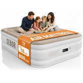 Sebor front view of inflated queen air mattress showing tall profile and firmness benefits
