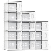SEE SPRING front view stacked clear boxes showing organized sneakers and easy selection