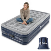 Sekey front view of twin air mattress showing raised profile and comfort