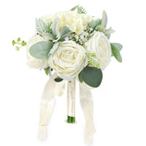 SEMONONIA front view bridal bouquet showing ivory roses and hydrangea, perfect for photos