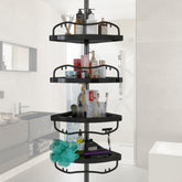 Sempicad front view shower caddy showing four baskets and sleek black finish for organized storage