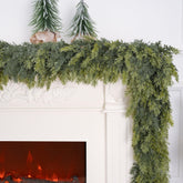 Senjie front view of 9ft cedar garland showing full, lush coverage and instant holiday impact
