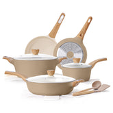 SENSARTE front view of full 14-piece set showing included pots and pans for complete kitchen use