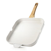 SENSARTE grill pan front view showing square shape and white ceramic finish for healthy cooking