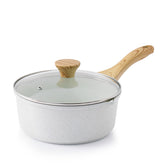 SENSARTE front view of saucepan showing lid and polished finish, easy serving