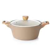 SENSARTE front view stock pot showing taupe finish and lid, highlights durable design