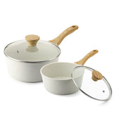 SENSARTE front view of white saucepan set showing compact sizes and sleek look